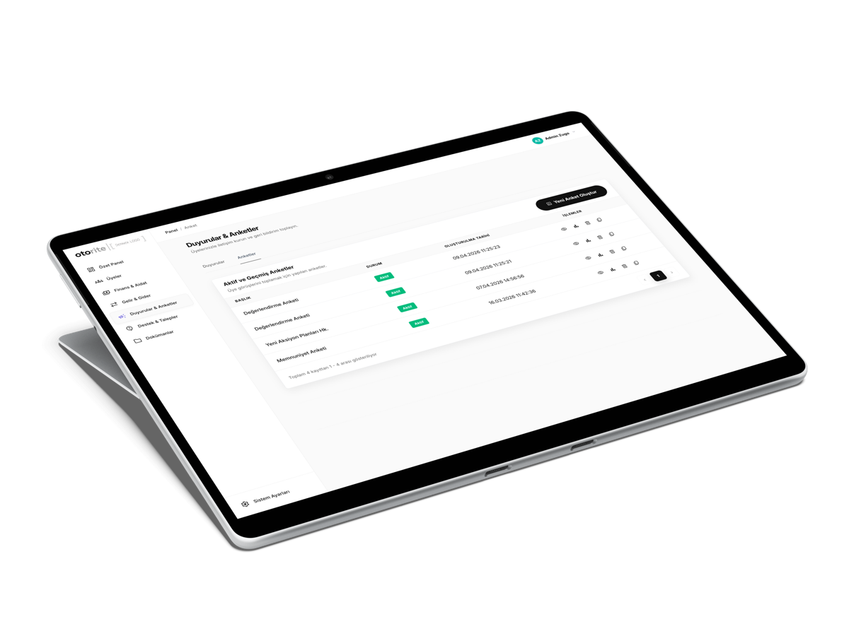 Otorite Finansal Yönetim — Tablet gösterimi